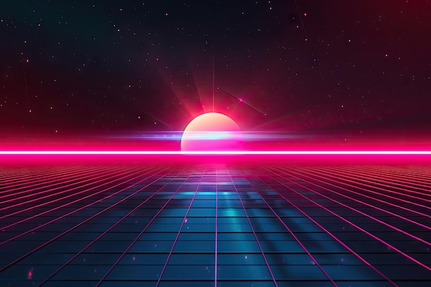 a 90s cg animation background red white and blue neon retro synthwave screensaver