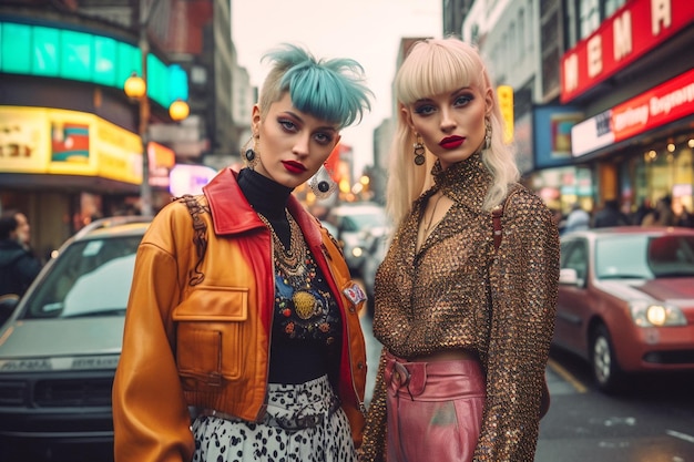 90s hipsters Memphis style 1990s Retro music party Funky retrowave cassette time tape recorder neon Fashion street style bright looks imported clothing evocative style Generative AI