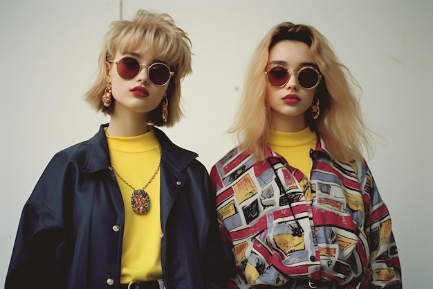 90s hipsters Memphis style 1990s Retro music party Funky retrowave cassette time tape recorder neon Fashion street style bright looks imported clothing evocative style Generative AI