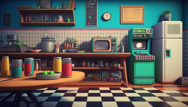 90s style detalied retro design room background AI