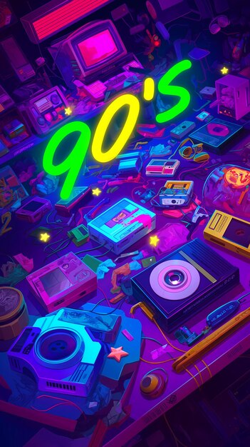 Photo 90s theme background in neon colors design