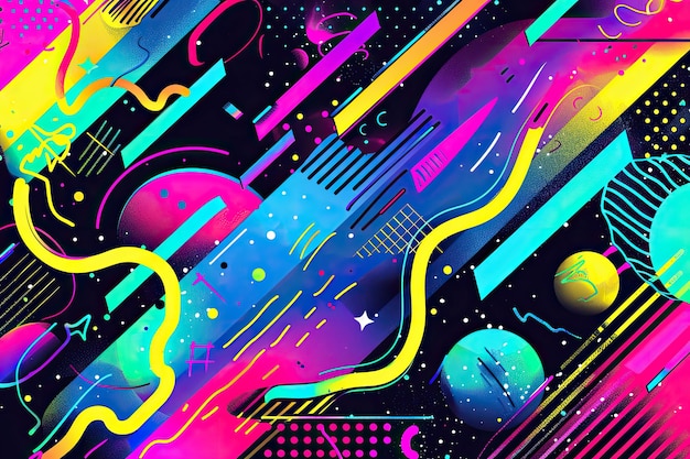 90s Theme Background with Neon Colors for a Retro and Vibrant Design