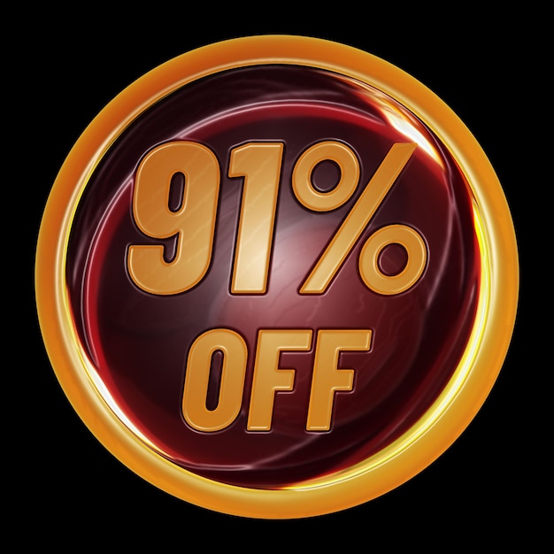 91 percent off on round sign for discount promotion offer and sale concept