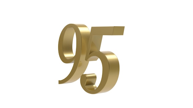 95 gold number digit metal 3d render illustration