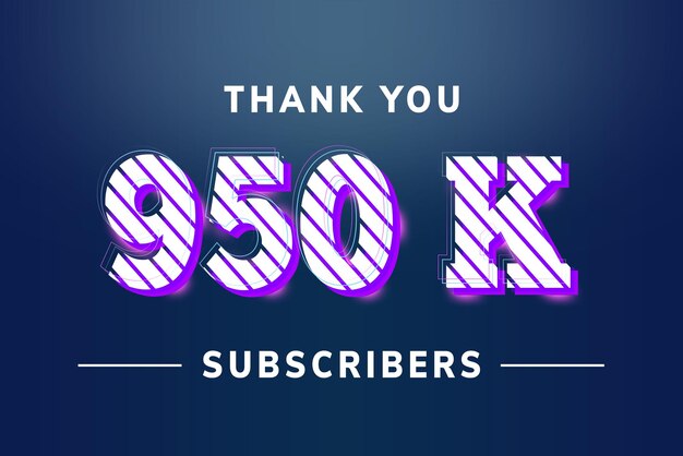 950 K subscribers celebration greeting banner with stripe design