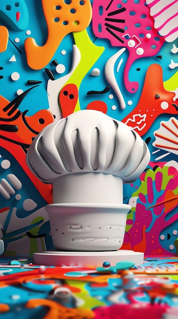 Photo 96 3d model of a chef hat icon with a colorful illustrated background