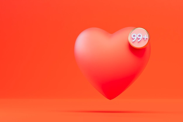 99 likes to a post on social networks or to a video a red heart on a red background copy paste