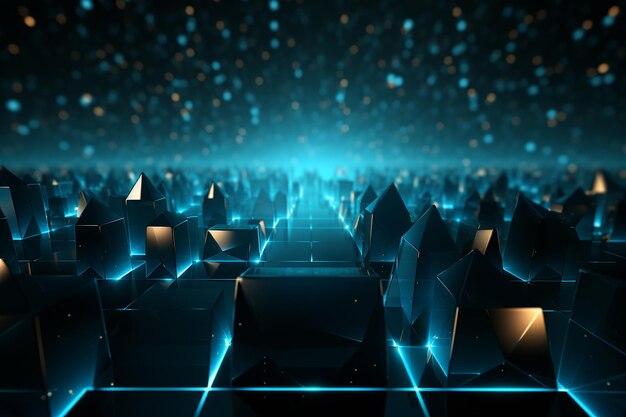 a_3d_blue_grid_with_lighting_abstract_cubes_on_it_in