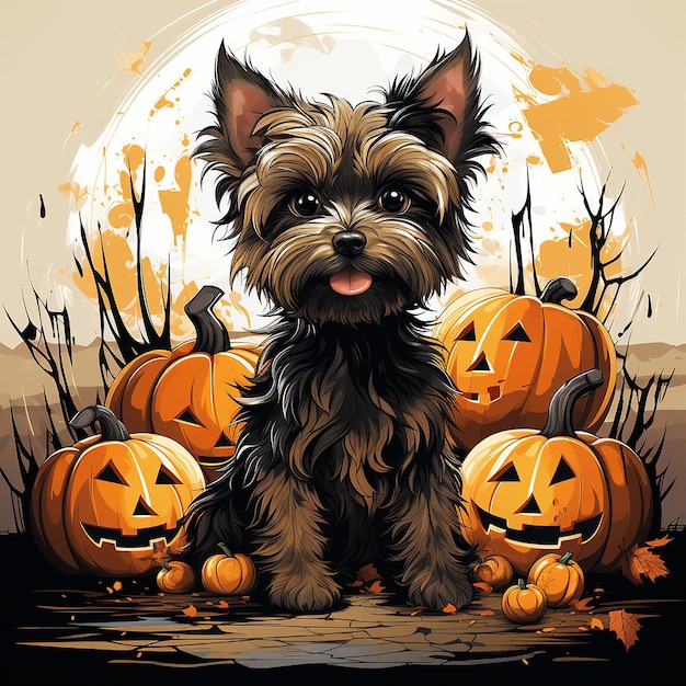 A_flat_vector_drawing_of_a_Yorkshire_Terrier_with_hallow