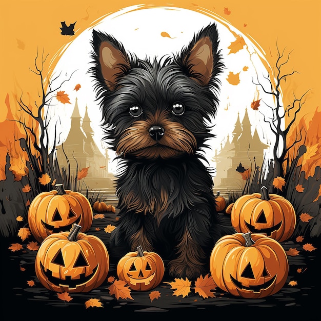 A_flat_vector_drawing_of_a_Yorkshire_Terrier_with_hallow