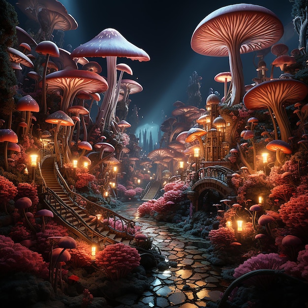 a_forest_path_filled_with_mushrooms_in_the_style_of_tech