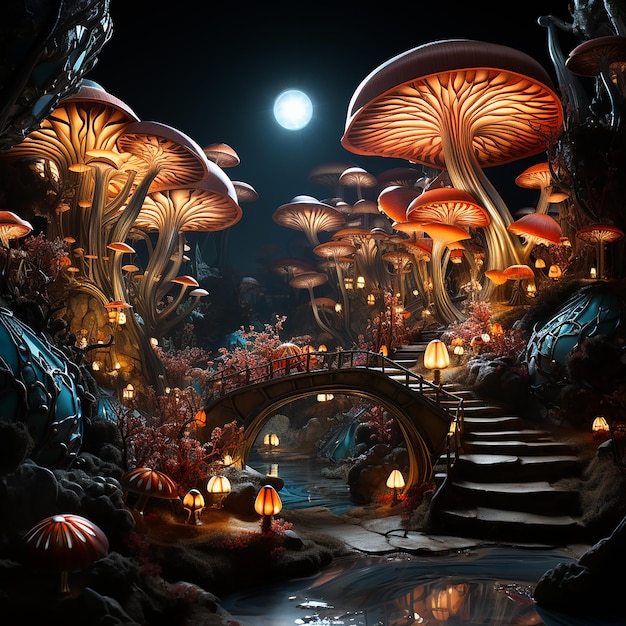 a_forest_path_filled_with_mushrooms_in_the_style_of_tech