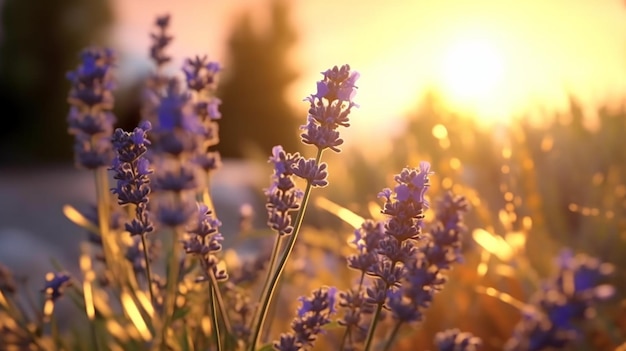 a_lavender_flowers_at_sunset_in_the_style_of_dreamy