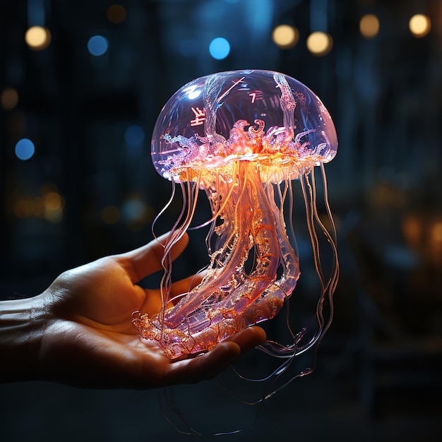 a_mans_arm_being_entangled_in_bioluminescent_jellyfish