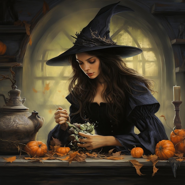 a_witch_working_her_magic_on_her_hat_a