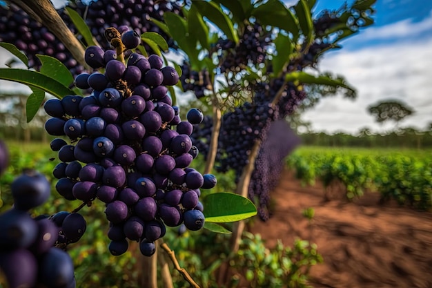 Aa field with ripe bunches hanging from the trees