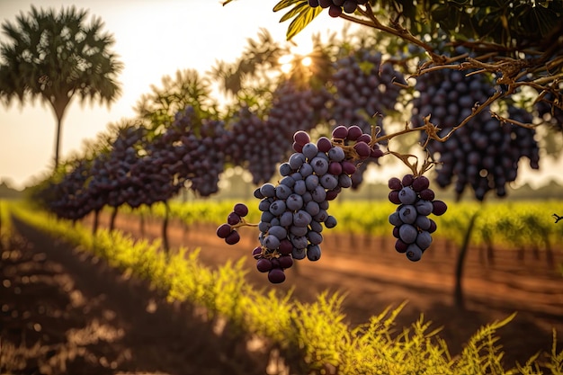 Aa field with ripe bunches hanging from the trees