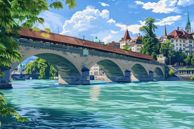 Aare river Untertorbrucke bridge cityscape of Bern Switzerland