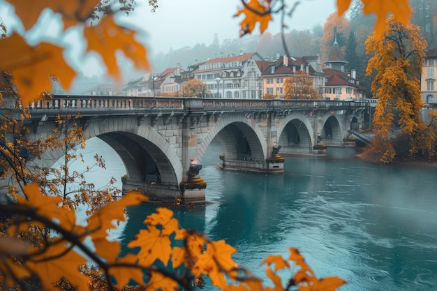 Aare river Untertorbrucke bridge cityscape of Bern Switzerland