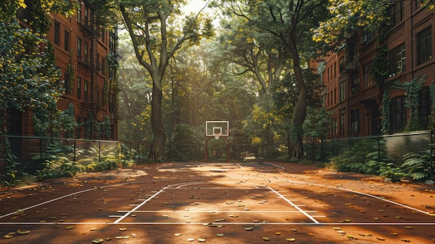 Abandoned Basketball Court in an Urban Forest