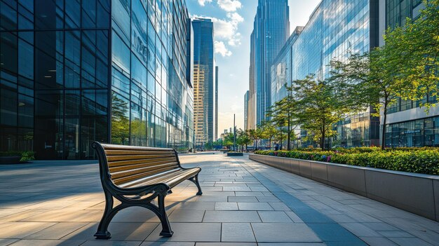 Photo abandoned bench in a contemporary business area