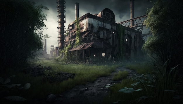 An abandoned building in the middle of forest Generative AI