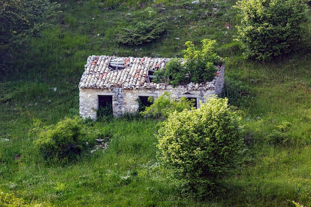 Abandoned building near a mountain hut on Mount Baldo