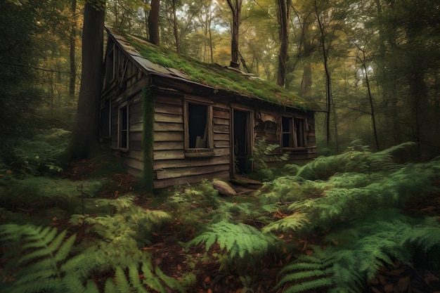 Abandoned cabin in the forest Neural network AI generated