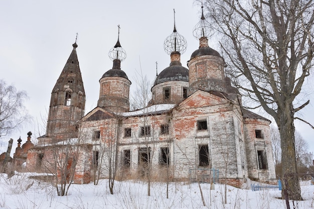 Abandoned church in winter abandoned temple in outback of Russia