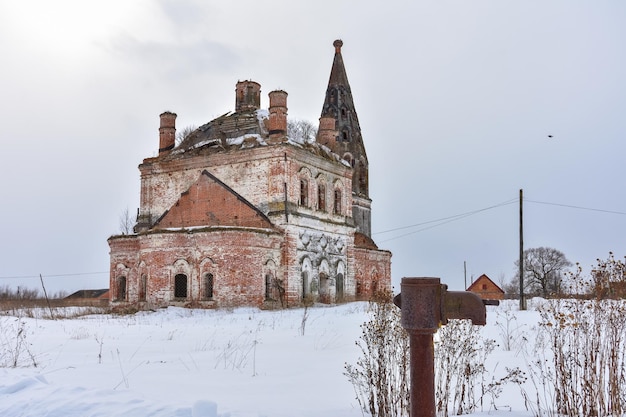 Abandoned church in winter abandoned temple in outback of Russia