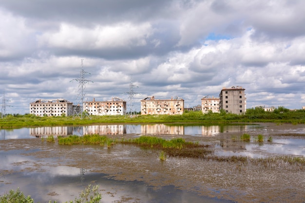 An abandoned city in a swamp Highstrength lines Yurshor Vorkuta Komi