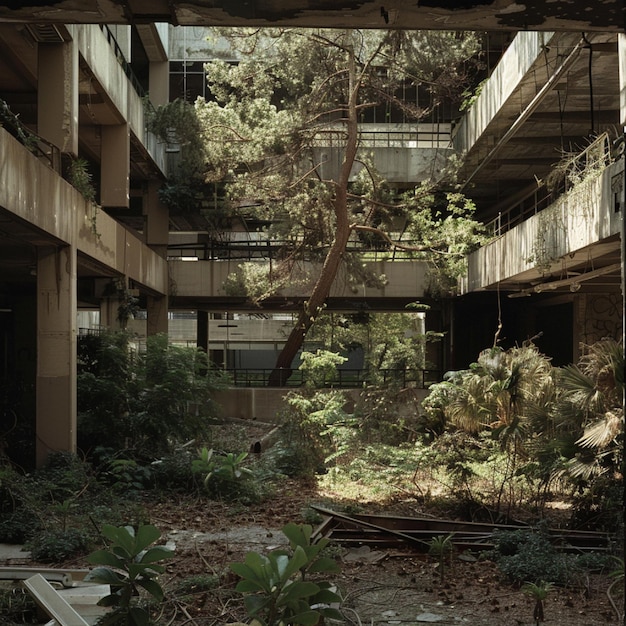 An abandoned current complex recuperated basically with plants and trees