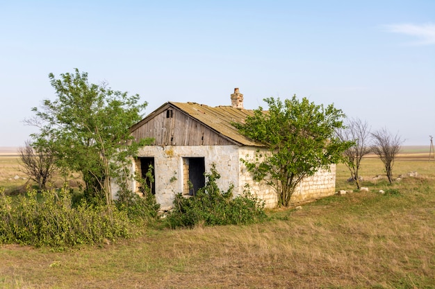 Abandoned destroyed houses. Abandoned villages in Crimea.