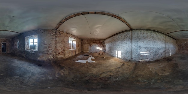 Photo abandoned empty concrete room with brick walls in full seamless spherical hdri 360 panorama view in equirectangular projection ready ar vr virtual reality content