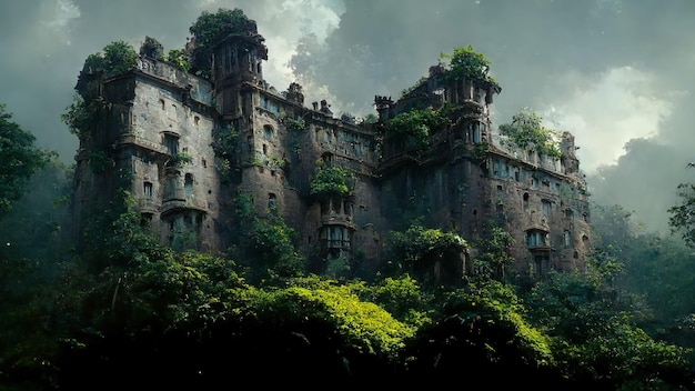 Abandoned Giant Ancient Castle In Forest