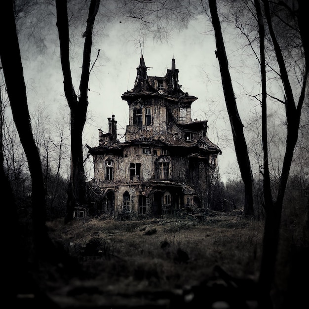 Abandoned Haunted House In Dark Forest