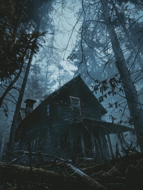 Abandoned House in Woods at Night