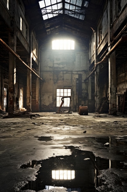 Abandoned industrial warehouse with high ceilings AI generated illustration