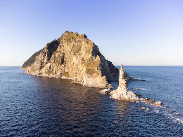 The abandoned lighthouse Aniva in the Sakhalin IslandRussia Aerial View