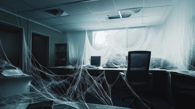 Abandoned Office Covered in Cobwebs