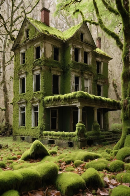 An abandoned and old house full of moss