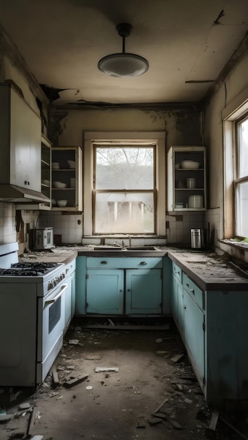 An Abandoned Old House Kitchen