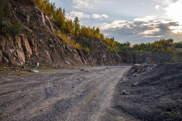 Abandoned quarry for mining. horizontal frame