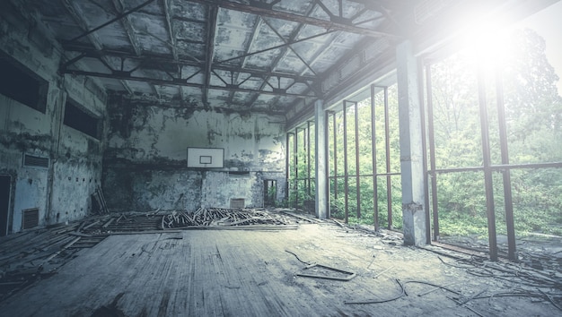 Abandoned radioactive gym in school of Pripyat, Chernobyl Exclusion Zone