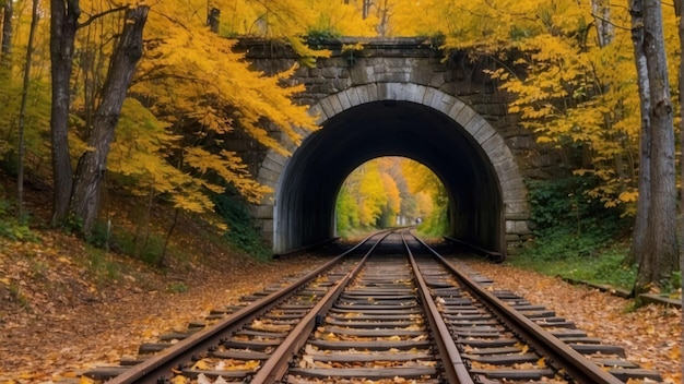 Abandoned railway tracks leading to a tunnel