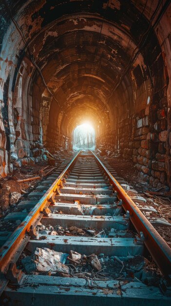 Abandoned railway tunnel with sunlight at the exit rustic and mysterious setting