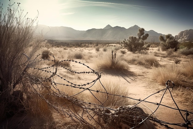 Abandoned Restricted Zone The Mysterious and Ominous Barbed Wire Guarding an Empty Desert