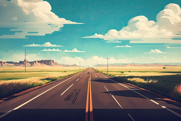 An abandoned road stretching through a desolate landscape Generative AI