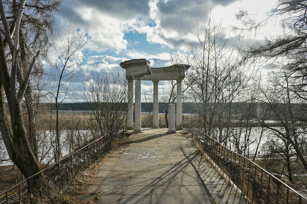 Abandoned rotunda in park, destroyed rotunda, abandoned gazebo