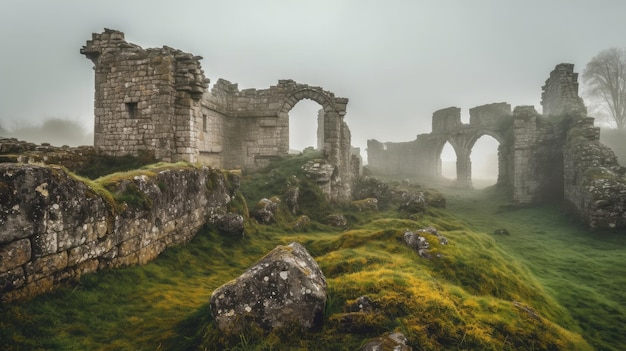 An Abandoned Ruined Castle in a Mysterious Foggy Lands _24xjpg